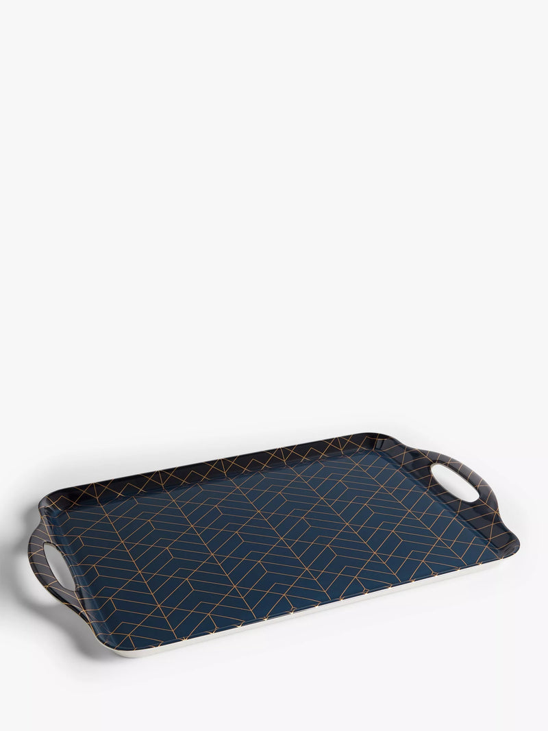John Lewis geometric melamine tray 48cm navy gold - British product