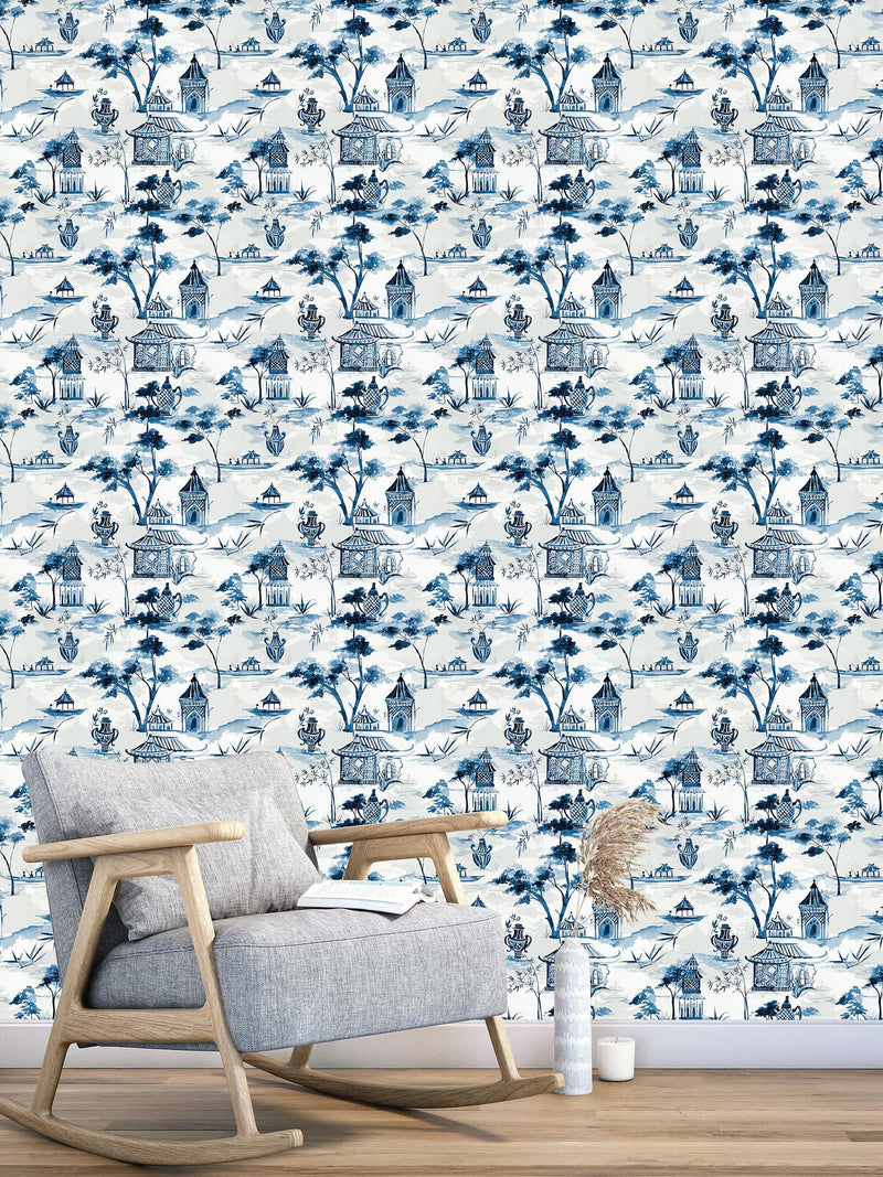 John Lewis Pagoda wallpaper in blue, 10m roll - British product