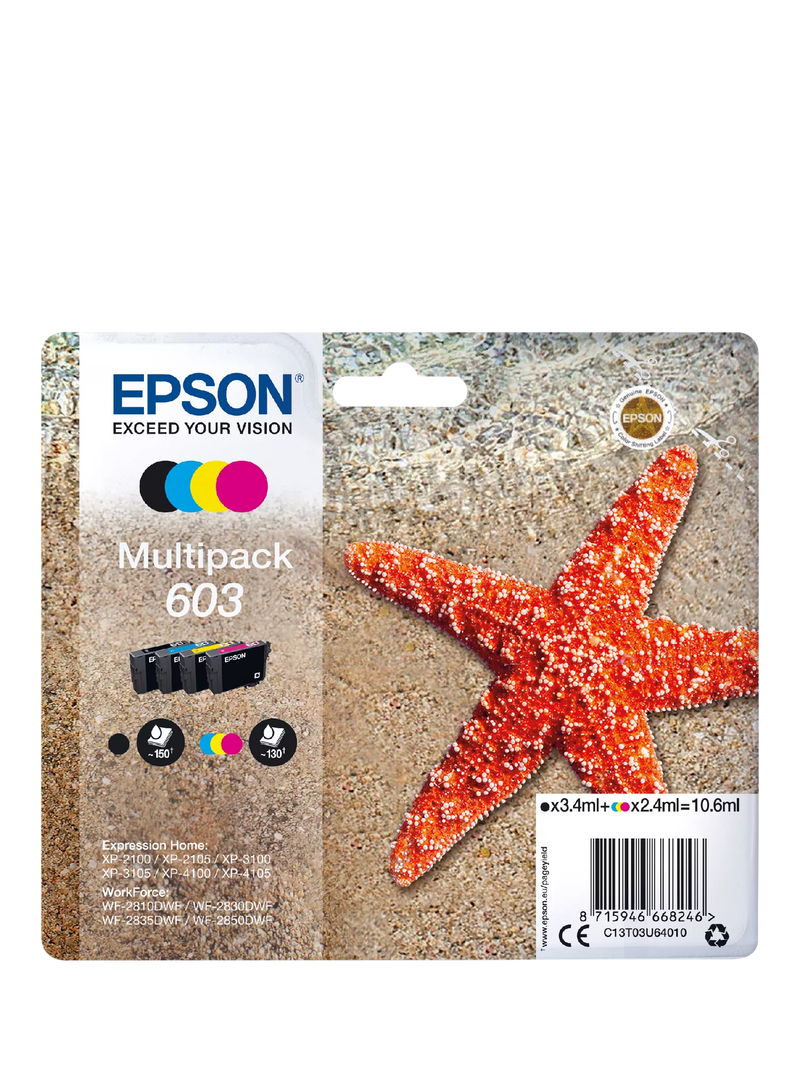 Epson Starfish 603 ink cartridge multipack pack of 4 (British brand)