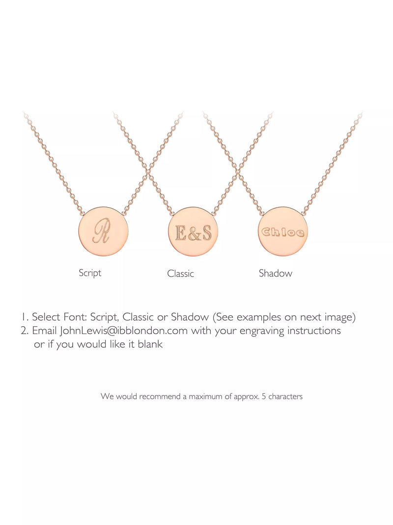 IBB personalised 9ct rose gold single disc pendant necklace, UK version