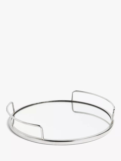 John Lewis Stainless Steel Round Mirror Serving Tray, 35cm, Silver- Buy online at McGrocer