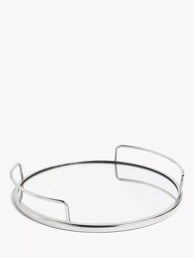 John Lewis round mirror tray in silver, 35cm, UK version