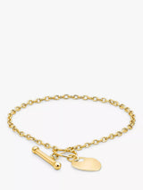 John Lewis IBB Personalised 9ct Gold Heart Charm T-Bar Chain Bracelet- Buy online at McGrocer