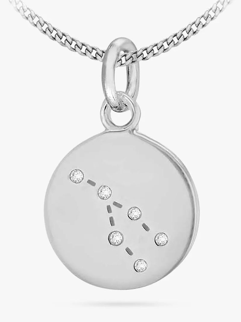 IBB Personalised Star Sign Disc Pendant Necklace Silver