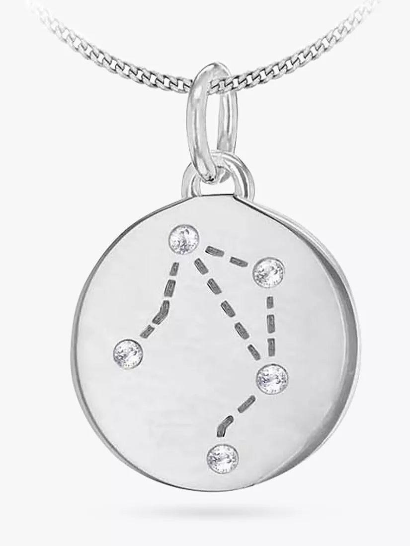 IBB Personalised Libra Star Sign Disc Pendant Necklace, Silver - McGrocer