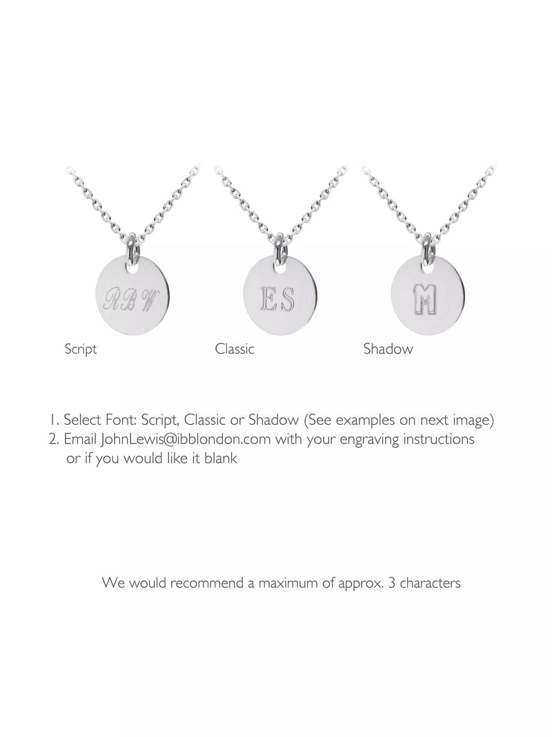 IBB personalised sterling silver disc pendant necklace (British brand)