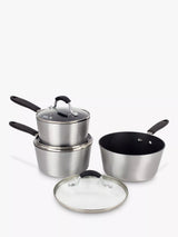 John Lewis Three-Piece Non-Stick Saucepan Set with Glass Lids, Induction Compatible- Buy online at McGrocer