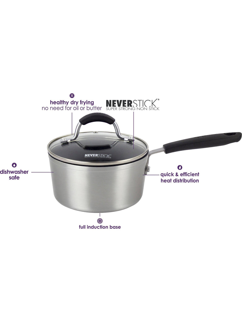 Eaziglide non-stick saucepan set with glass lids, 3 piece - British product