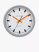 John Lewis Lascelles Swiss Station Silent Sweep Wall Clock, 30cm, Grey/Orange- Buy online at McGrocer