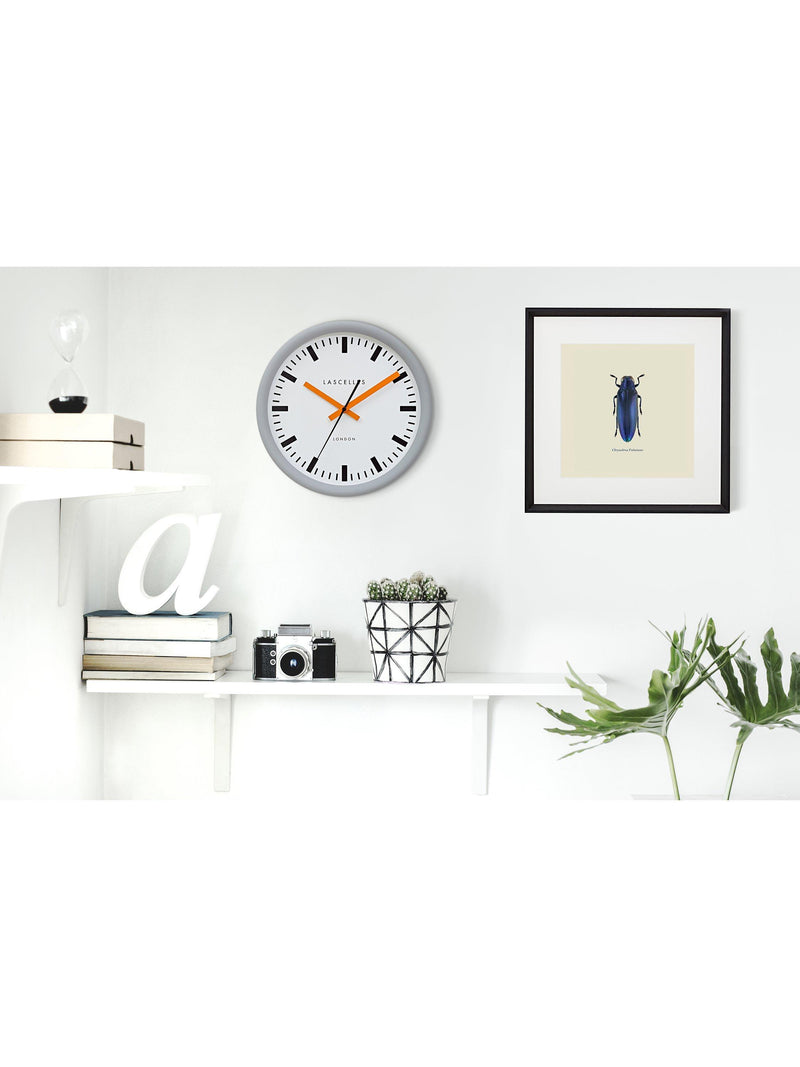 Lascelles wall clock grey and orange 30cm, imported from the UK