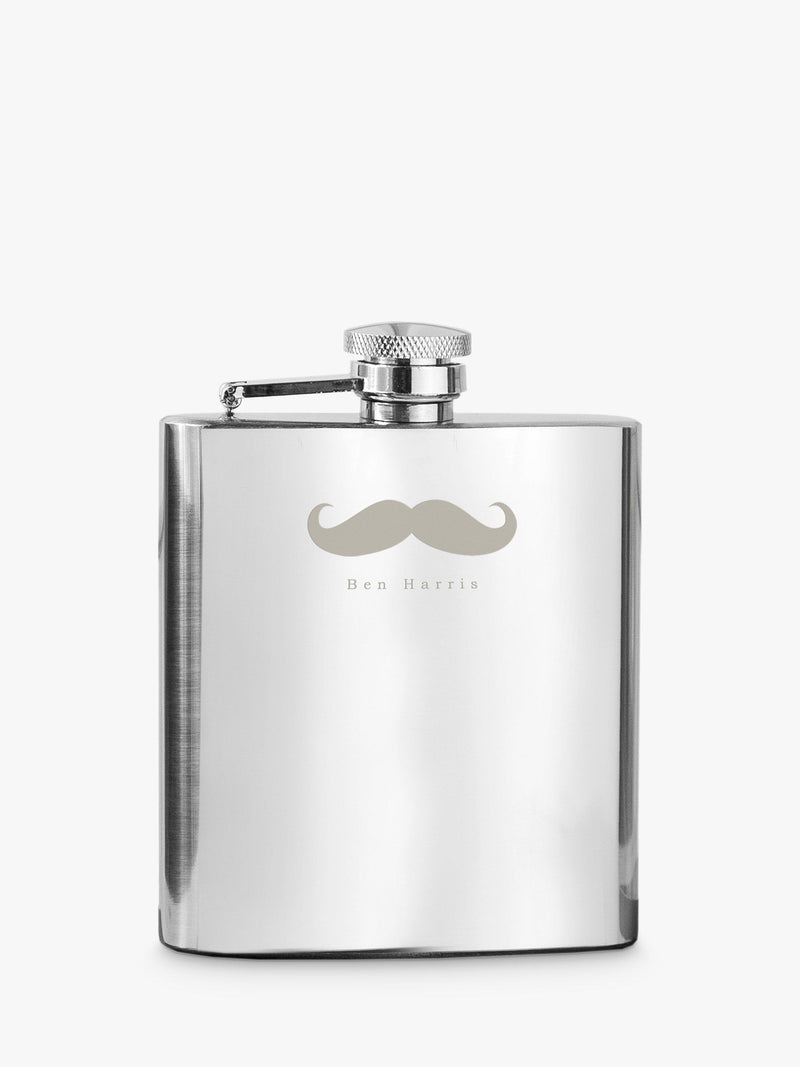 Treat Republic personalised stainless steel hip flask with French-style moustache design, 170ml (British brand)