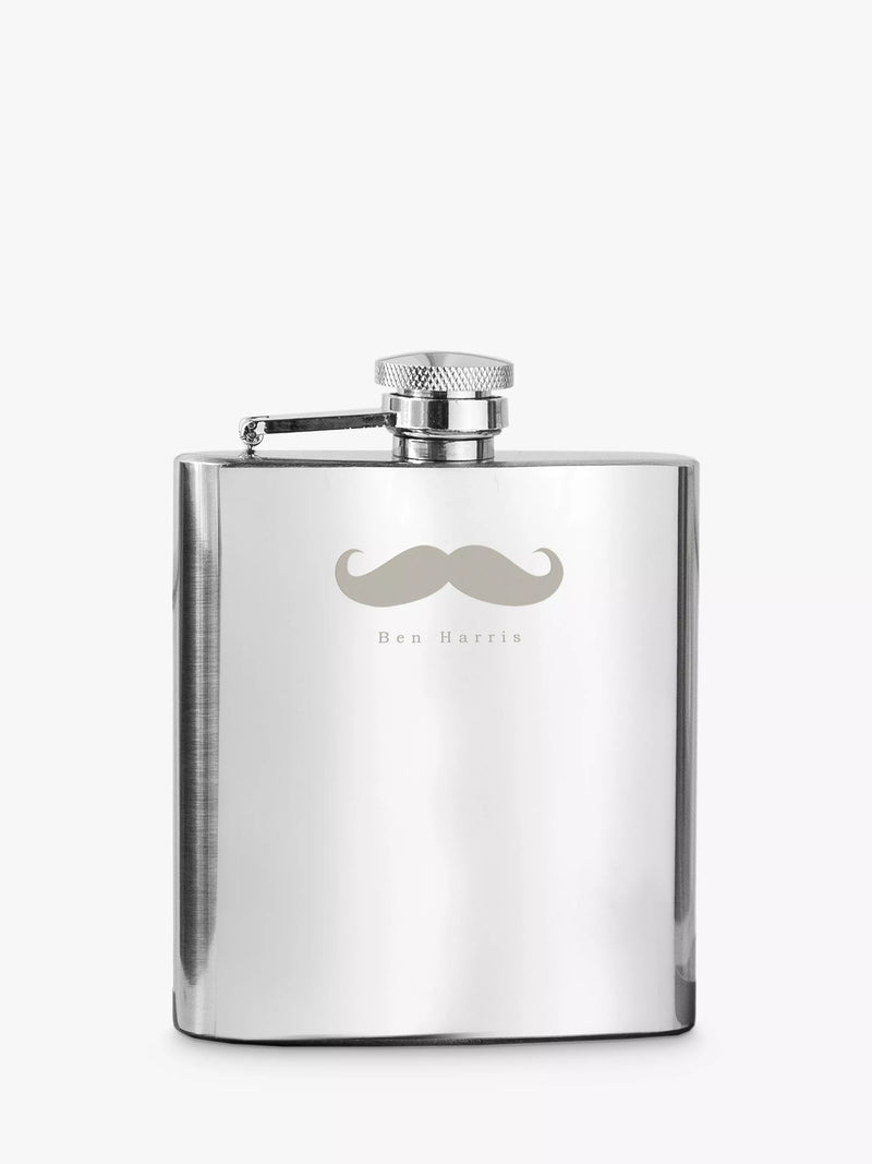 Treat Republic personalised stainless steel hip flask with French-style moustache design, 170ml (British brand)