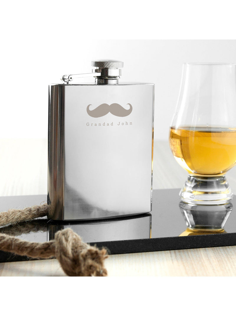 Treat Republic personalised stainless steel hip flask with French-style moustache design, 170ml (British brand)