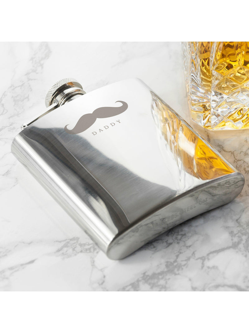 Treat Republic personalised stainless steel hip flask with French-style moustache design, 170ml (British brand)