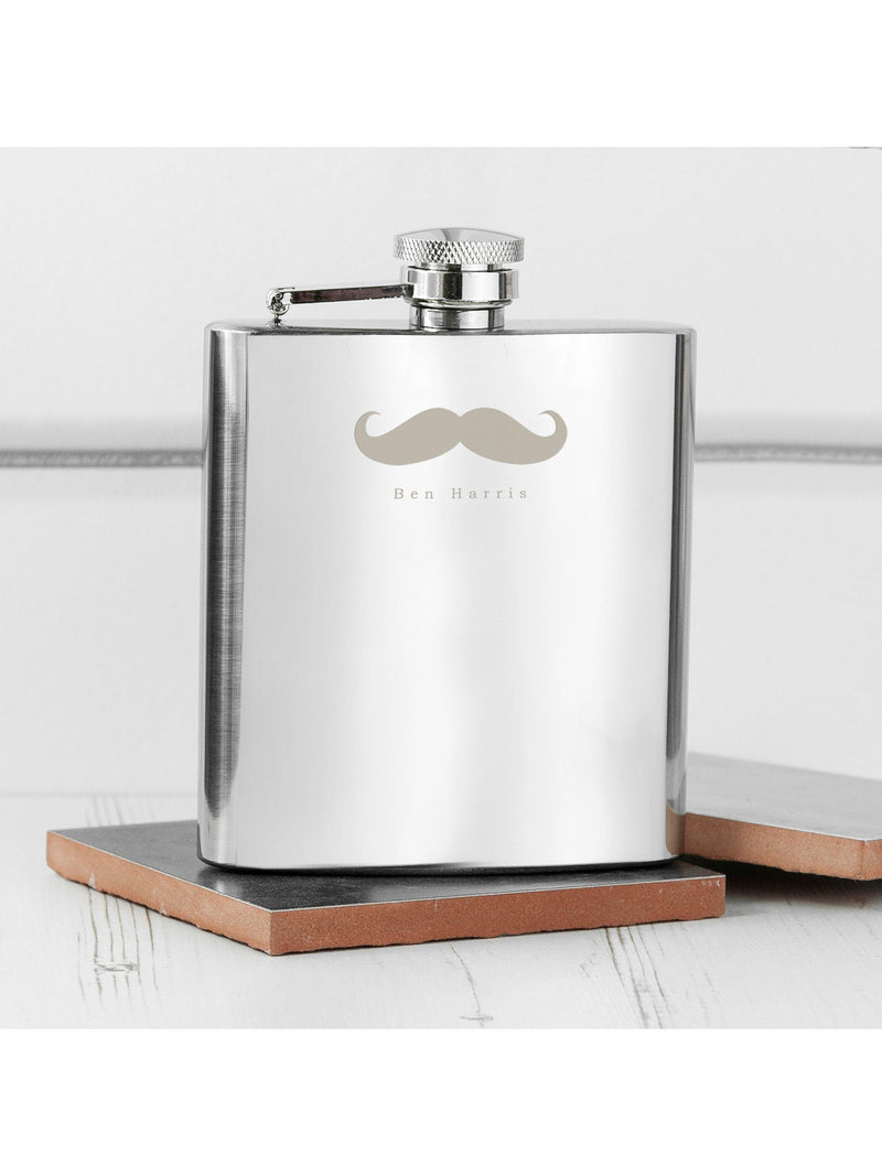 Treat Republic personalised stainless steel hip flask with French-style moustache design, 170ml (British brand)