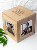 Treat Republic personalised photo cube keepsake box in sandy oak wood (British brand)