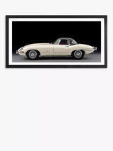 John Lewis Brookpace Lascelles Jaguar E-Type Series 1 Classic Car Framed Print & Mount, 51 x 101.5 cm, Cream- Buy online at McGrocer