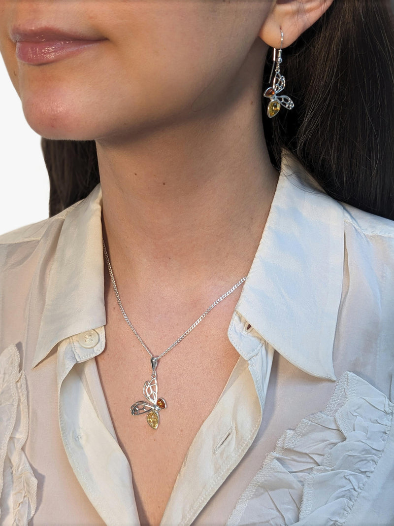 Be-Jewelled Amber Bee Pendant silver multi 41cm - British product