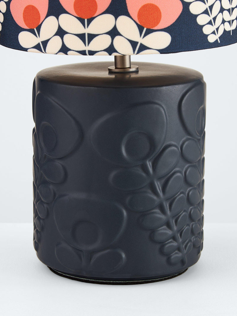 Orla Kiely pink ceramic table lamp with navy shade, UK version