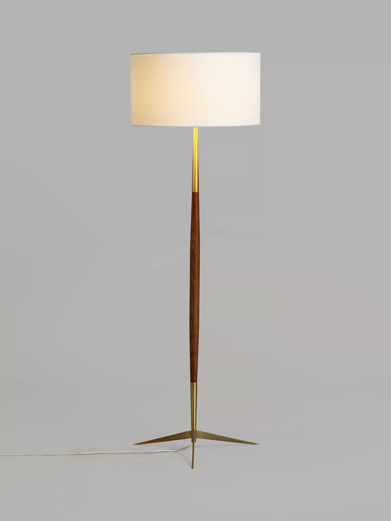 John Lewis Spindle wooden floor lamp with brass accents (British brand)