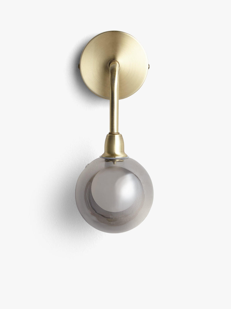 John Lewis Huxley wall light in antique brass with smoked glass shade, UK version