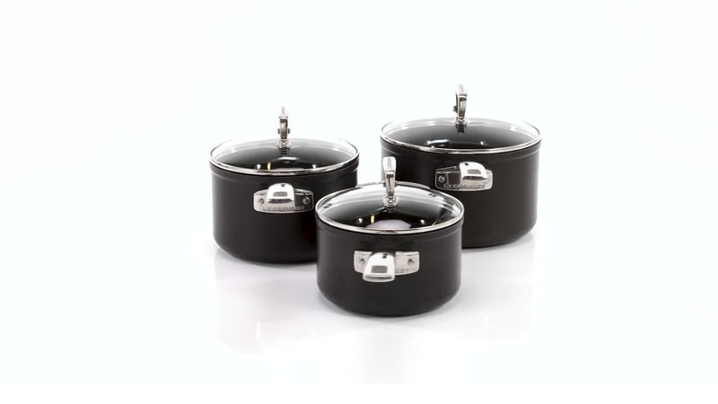 Le Creuset toughened non-stick saucepan set 16cm 18cm 20cm, UK version