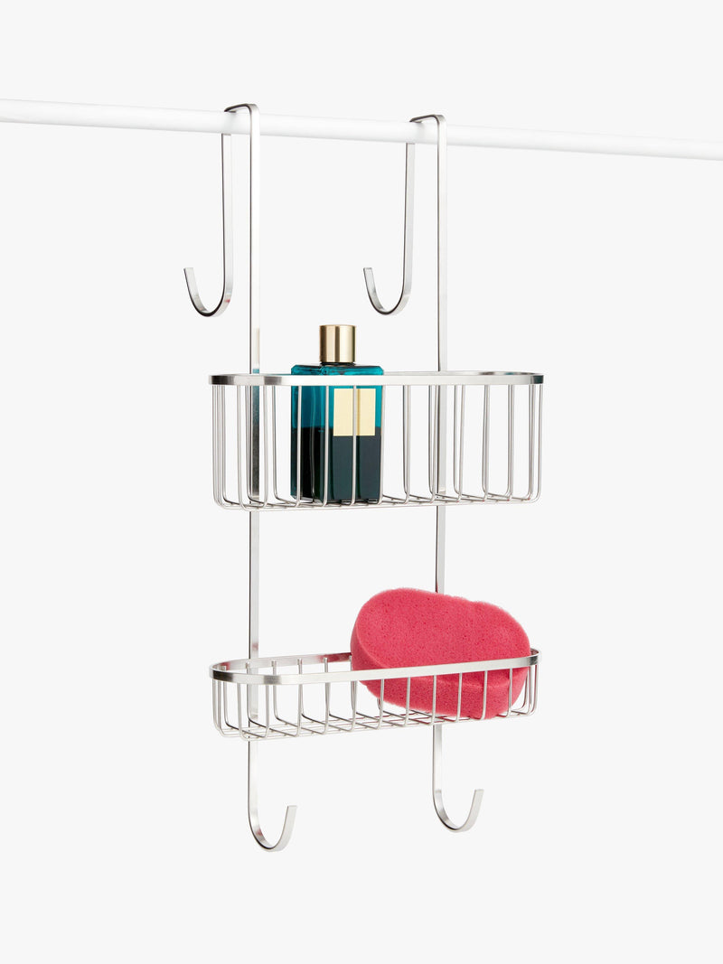 John Lewis two-tier hanging shower basket chrome finish, imported from the UK
