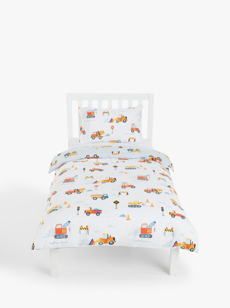 John Lewis reversible pure cotton duvet cover and pillowcase set, single, construction pattern, multi, UK version