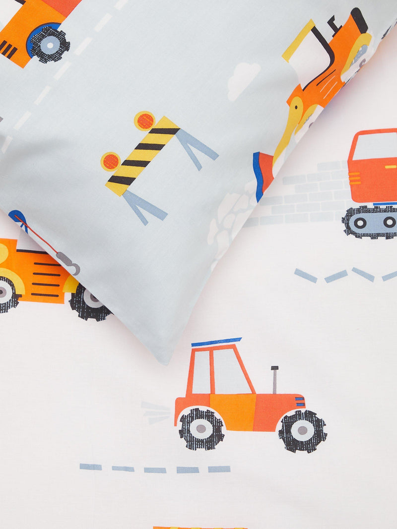 John Lewis reversible pure cotton duvet cover and pillowcase set, single, construction pattern, multi, UK version
