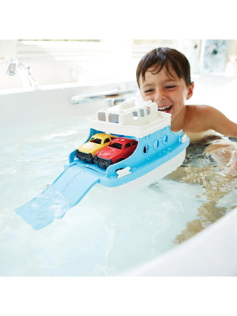 Green Toys bathtime ferry boat with two mini cars - British product