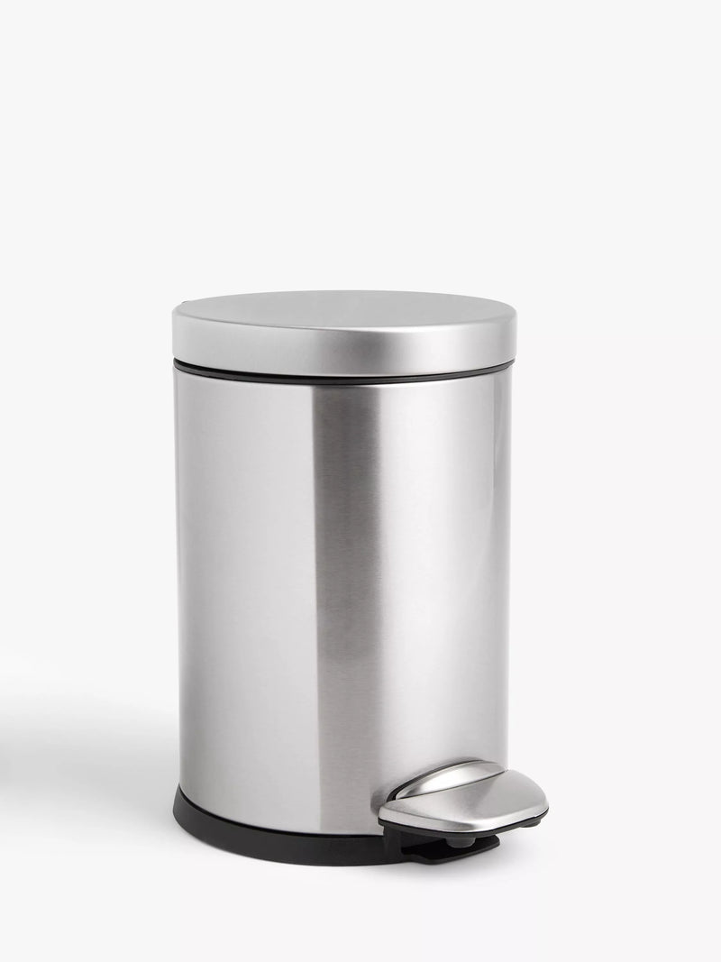 John Lewis Soft Close Bathroom Pedal Bin, 3L - Brushed Steel