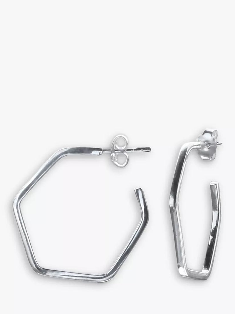 Nina B hexagonal silver hoop earrings, UK version