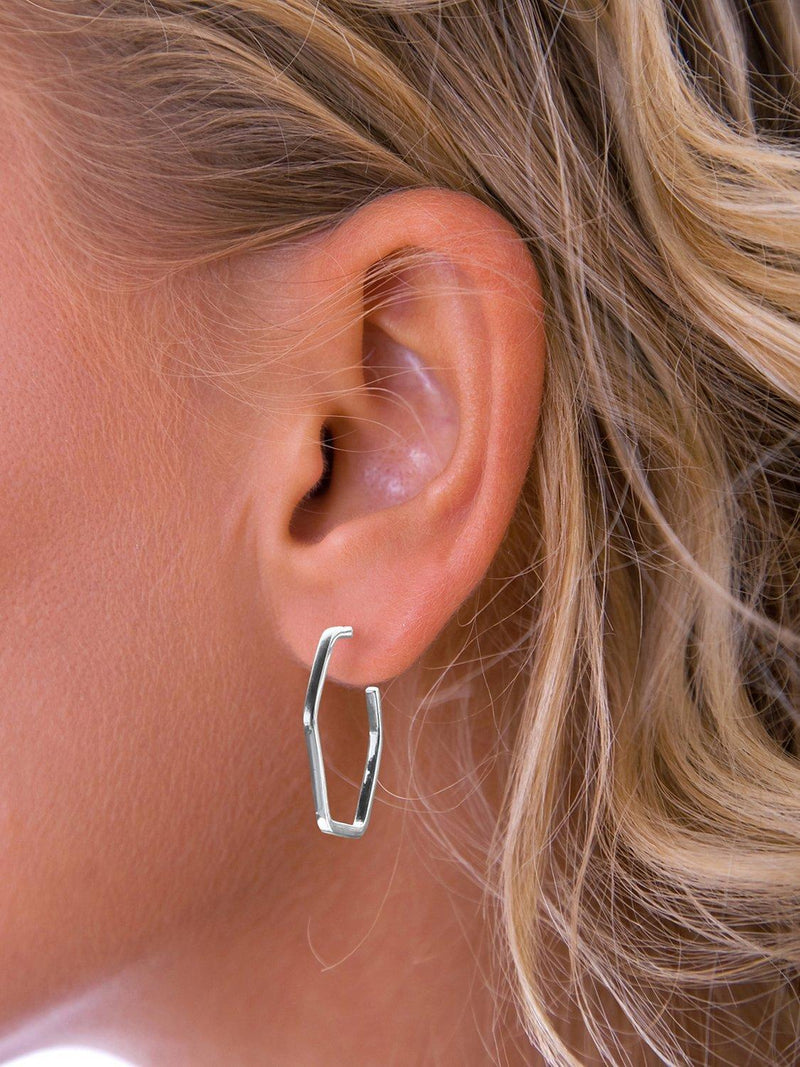Nina B hexagonal silver hoop earrings, UK version