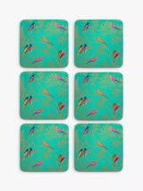 John Lewis Sara Miller Chelsea Collection Cork-Backed Birds Coasters, Set of 6, Green/Multi- Buy online at McGrocer