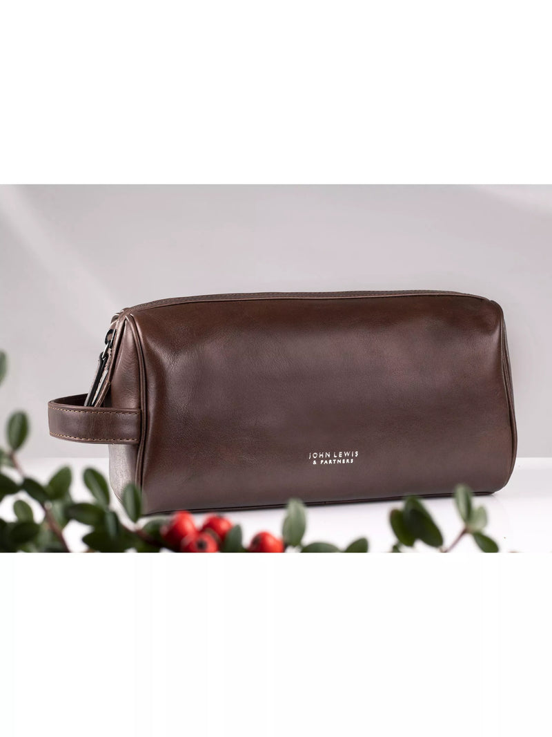 John Lewis vegetable tan leather wash bag 25x11x13cm, UK version