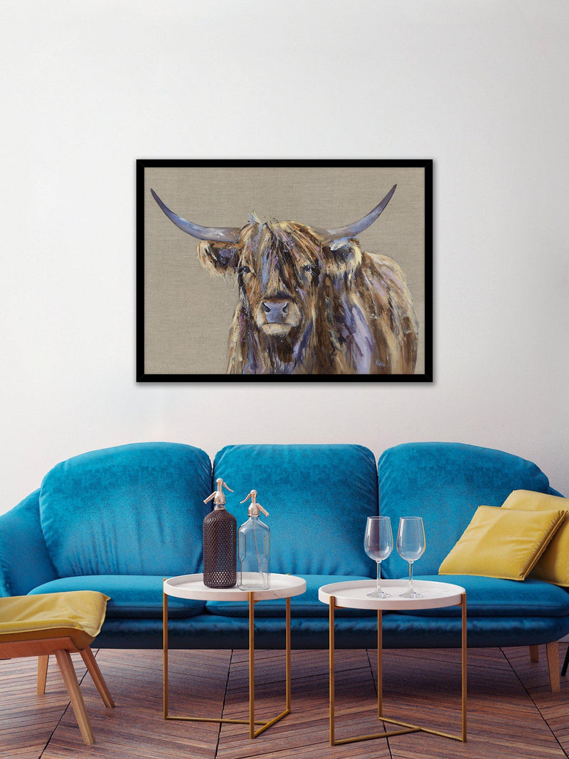 John Lewis Louise Luton Archie Highland cow framed print (British brand)