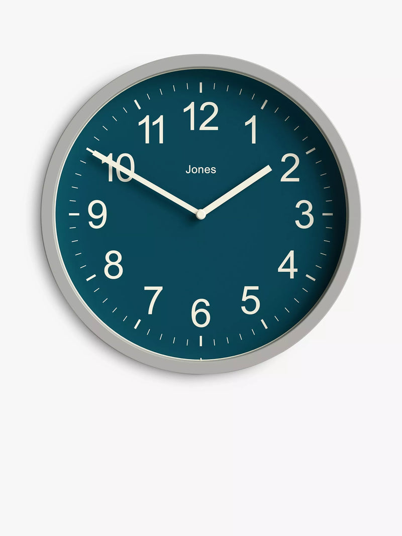 Jones Clocks analogue wall clock peacock blue 25cm - British product