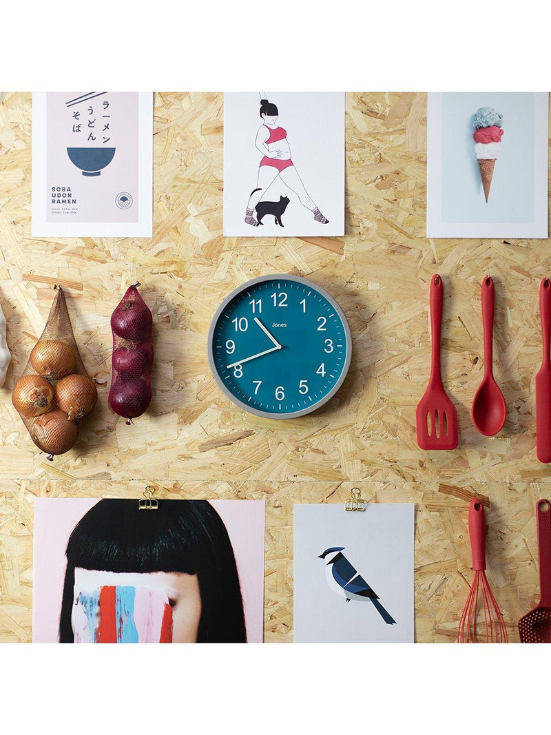 Jones Clocks analogue wall clock peacock blue 25cm - British product