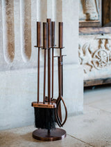 John Lewis Round Antique Copper Fireplace Tools Set with Poker, Tongs, Brush, and Dustpan- Buy online at McGrocer