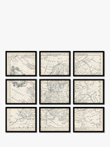 John Lewis John Lewis Map of Europe Vintage Framed Prints Set, 9 Piece, Brown/Multi, 30x24cm- Buy online at McGrocer