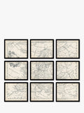 John Lewis vintage map of Europe framed print set 9 piece, imported from the UK