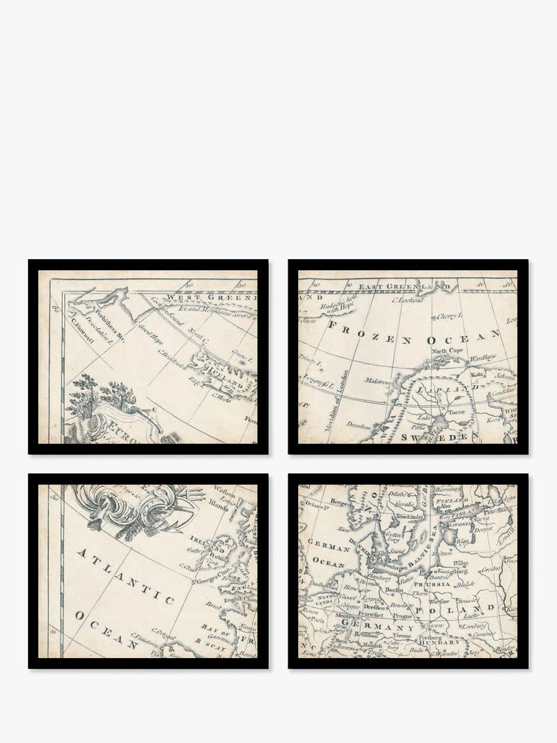 John Lewis vintage map of Europe framed print set 9 piece, imported from the UK