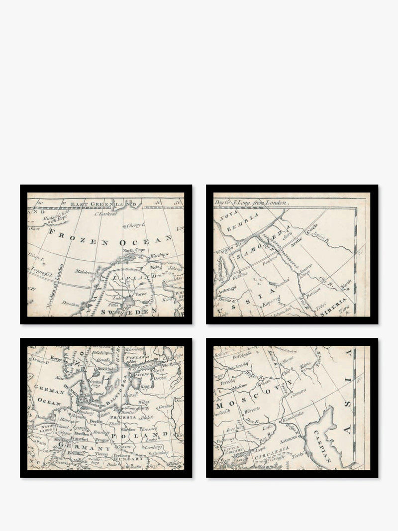 John Lewis vintage map of Europe framed print set 9 piece, imported from the UK