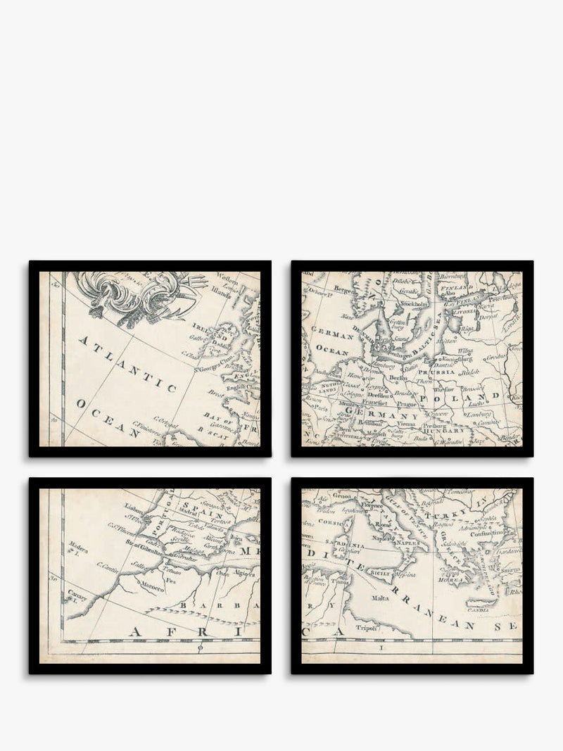 John Lewis vintage map of Europe framed print set 9 piece, imported from the UK