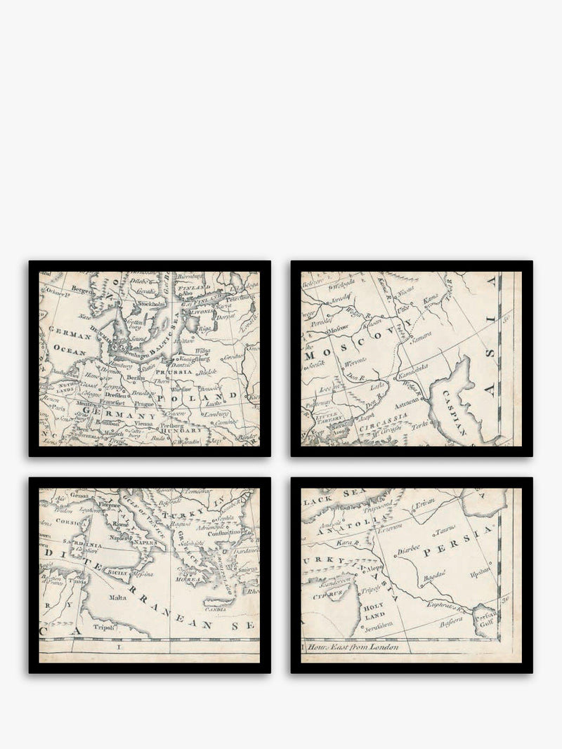 John Lewis vintage map of Europe framed print set 9 piece, imported from the UK