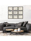 John Lewis vintage map of Europe framed print set 9 piece, imported from the UK