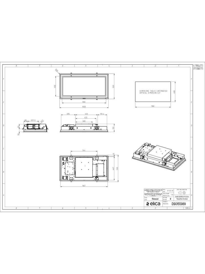 Elica SKYDOME16 ceiling cooker hood 100cm white - British product