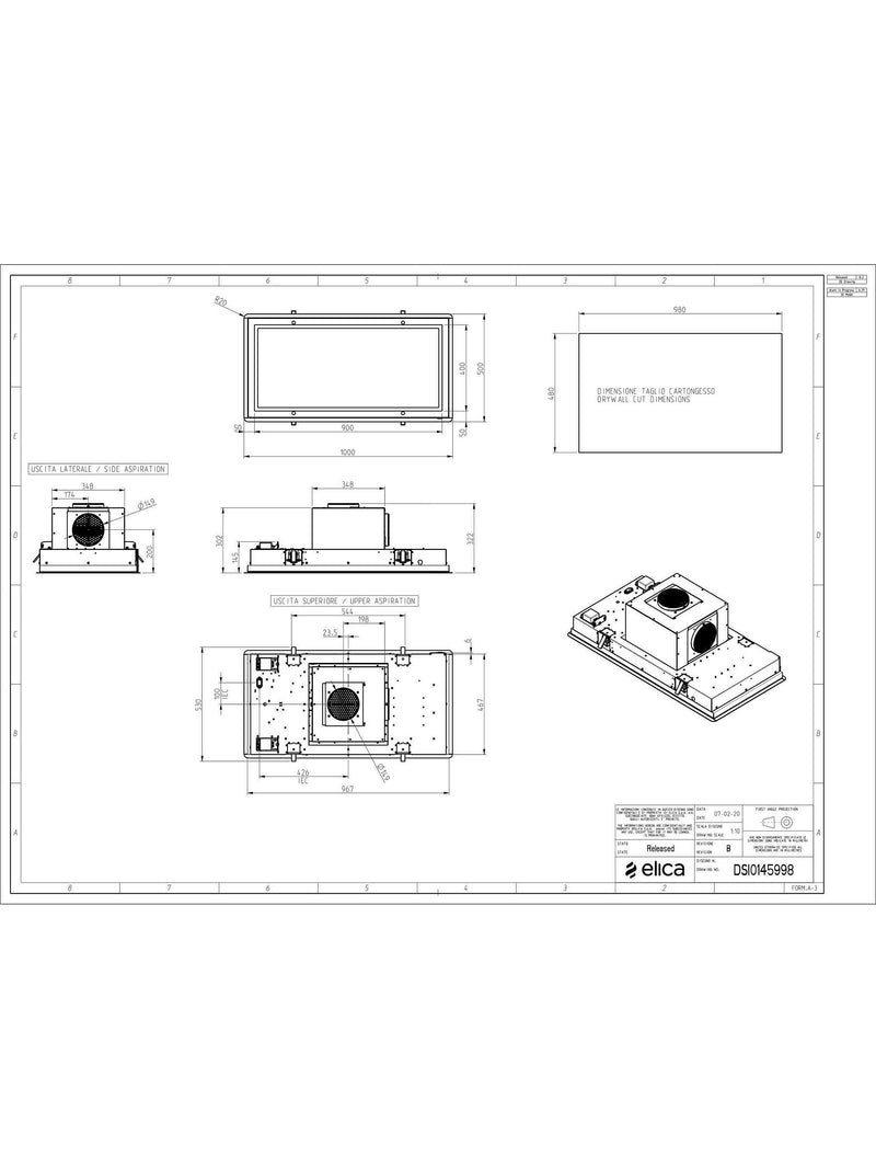 Elica SKYDOME30 white ceiling cooker hood 100cm, UK version
