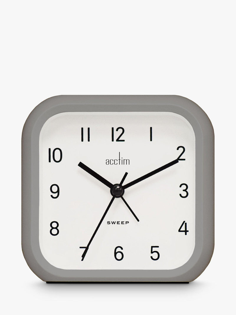 Square Analogue Alarm Clock with Non-Ticking Sweep and Touch-Sensor Backlight, 10cm