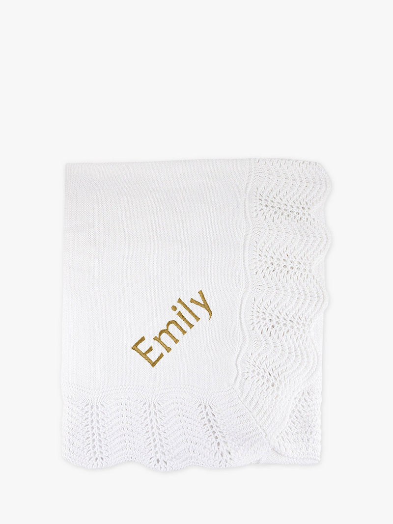 Babyblooms white knitted christening blanket 100x75cm, imported from the UK